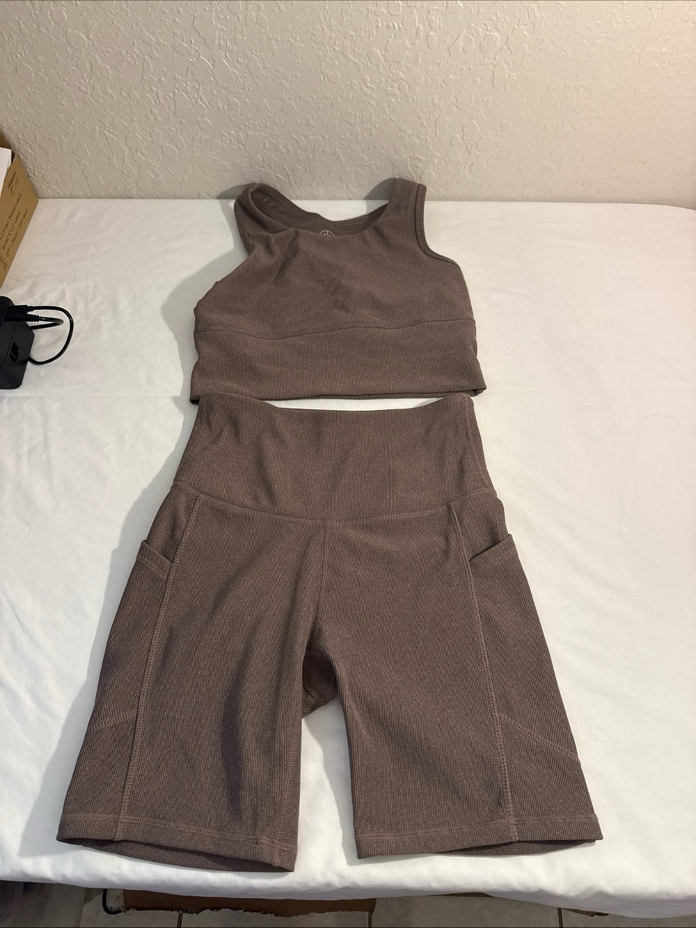 Women’s Move Theology Brown/Taupe High-Rise Bike Shorts with Matching Crop Top
